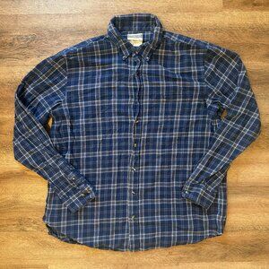 NorthCrest Casual Button Down Mens XXL Blue Plaid Rugged Flannel Shirt